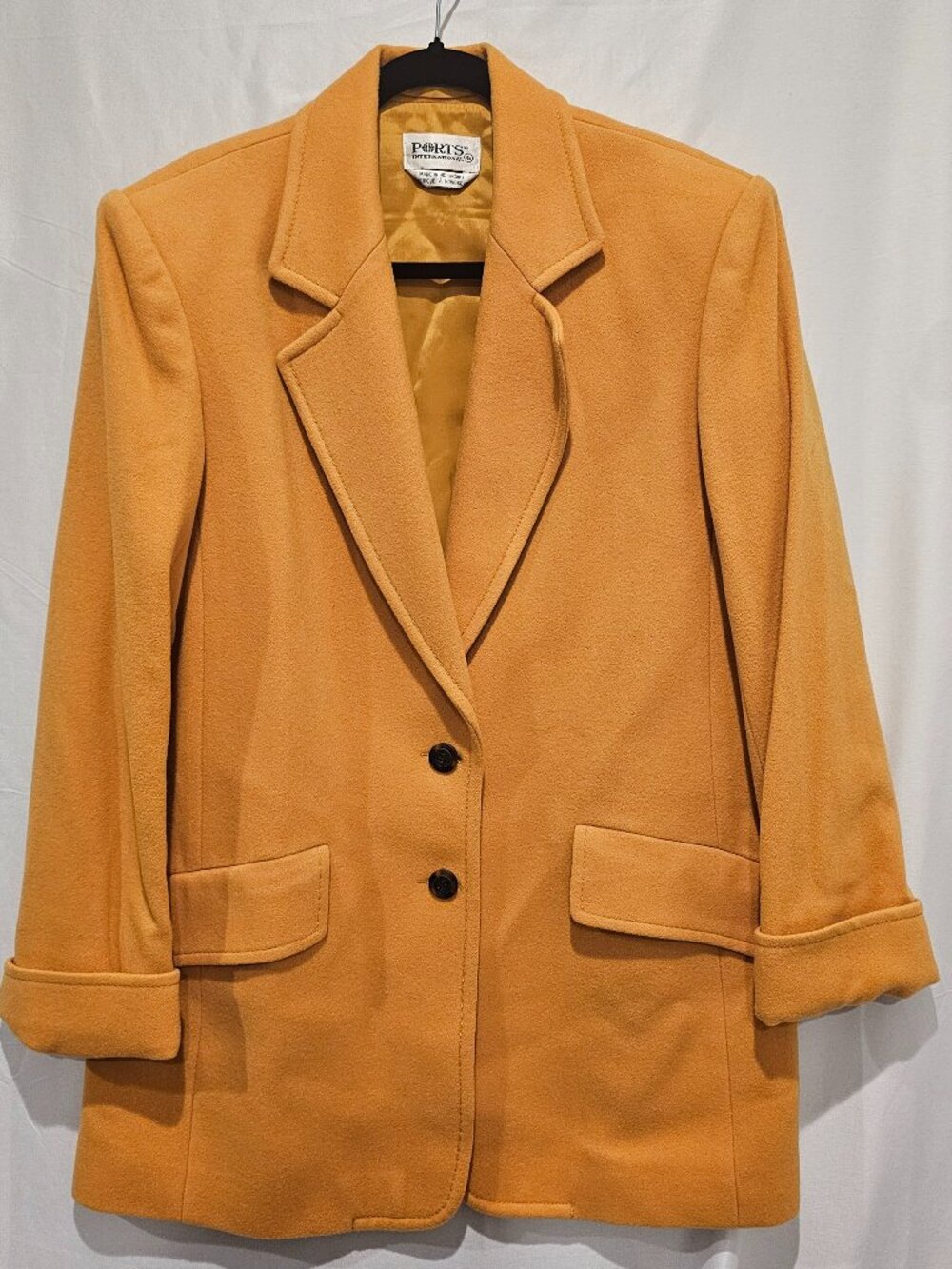 Vintage Ports Women's Mustard Cashmere Wool Blazer Jacket in Size 6 for Small